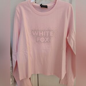 White Fox Relaxed Long Sleeve Baby Tee Pink Small